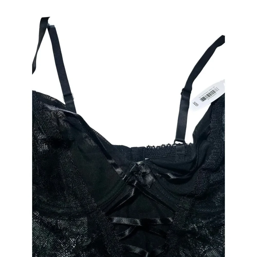 NWT Adore Me Women's Lingerie Lace Mesh Bustier Black Size‎ 32D Valentines Day